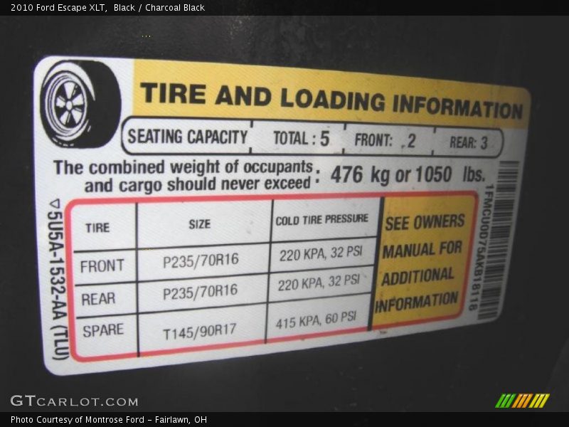 Black / Charcoal Black 2010 Ford Escape XLT