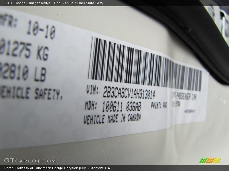 Cool Vanilla / Dark Slate Gray 2010 Dodge Charger Rallye