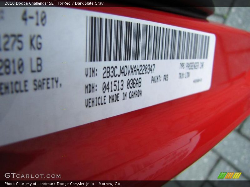 TorRed / Dark Slate Gray 2010 Dodge Challenger SE