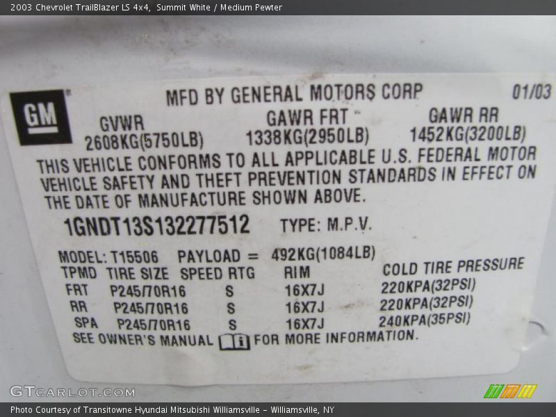 Summit White / Medium Pewter 2003 Chevrolet TrailBlazer LS 4x4
