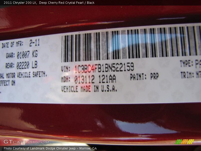 Deep Cherry Red Crystal Pearl / Black 2011 Chrysler 200 LX