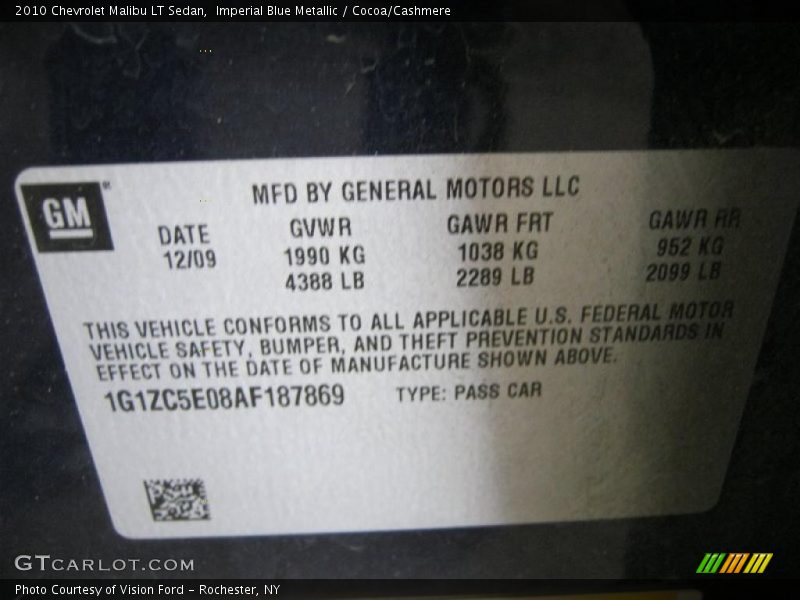 Imperial Blue Metallic / Cocoa/Cashmere 2010 Chevrolet Malibu LT Sedan