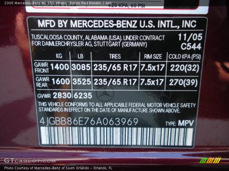 Barolo Red Metallic / Ash 2006 Mercedes-Benz ML 350 4Matic