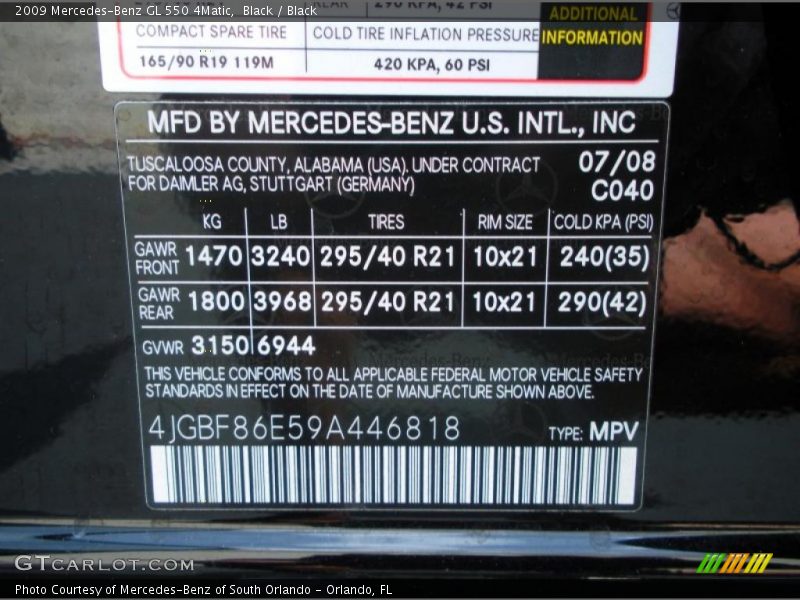 2009 GL 550 4Matic Black Color Code 040