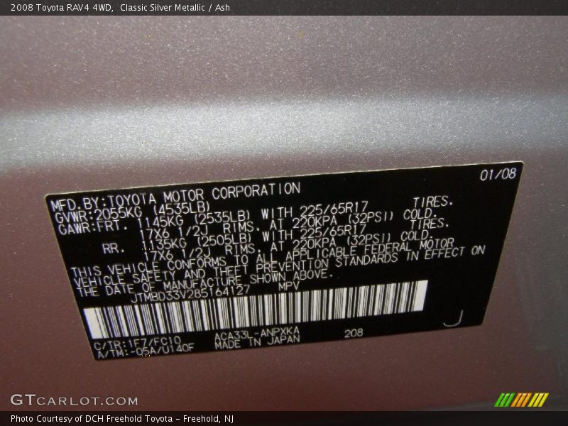 Classic Silver Metallic / Ash 2008 Toyota RAV4 4WD