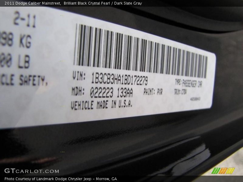 Brilliant Black Crystal Pearl / Dark Slate Gray 2011 Dodge Caliber Mainstreet
