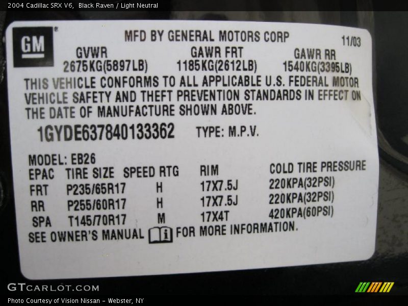 Black Raven / Light Neutral 2004 Cadillac SRX V6
