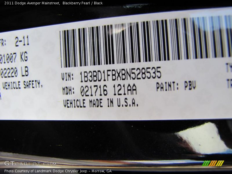 Blackberry Pearl / Black 2011 Dodge Avenger Mainstreet