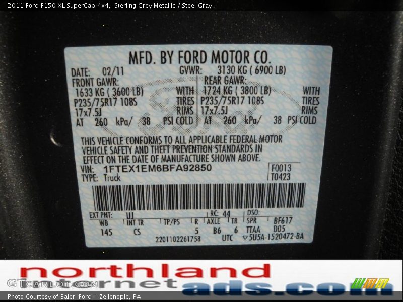 Sterling Grey Metallic / Steel Gray 2011 Ford F150 XL SuperCab 4x4