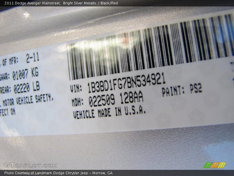 Bright Silver Metallic / Black/Red 2011 Dodge Avenger Mainstreet