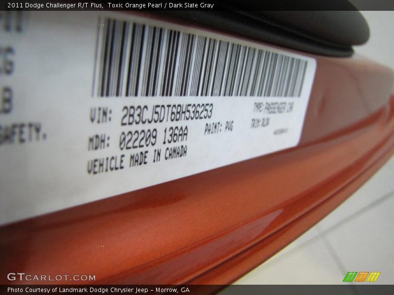 Toxic Orange Pearl / Dark Slate Gray 2011 Dodge Challenger R/T Plus