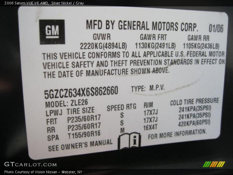 Silver Nickel / Gray 2006 Saturn VUE V6 AWD