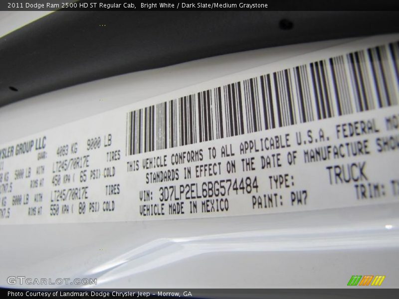 Bright White / Dark Slate/Medium Graystone 2011 Dodge Ram 2500 HD ST Regular Cab