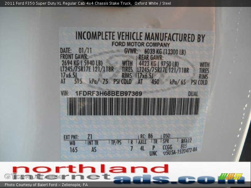 Oxford White / Steel 2011 Ford F350 Super Duty XL Regular Cab 4x4 Chassis Stake Truck