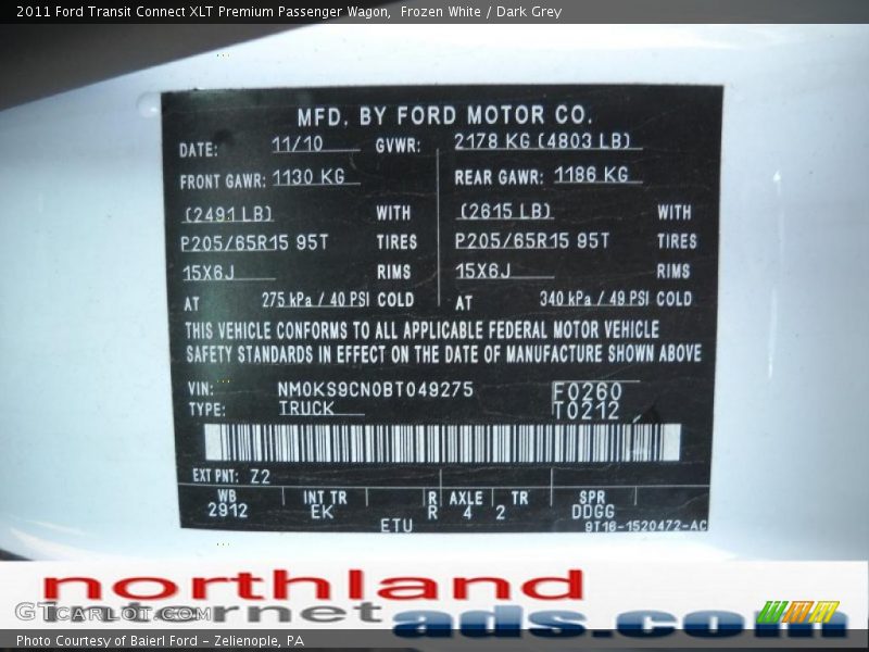 Frozen White / Dark Grey 2011 Ford Transit Connect XLT Premium Passenger Wagon