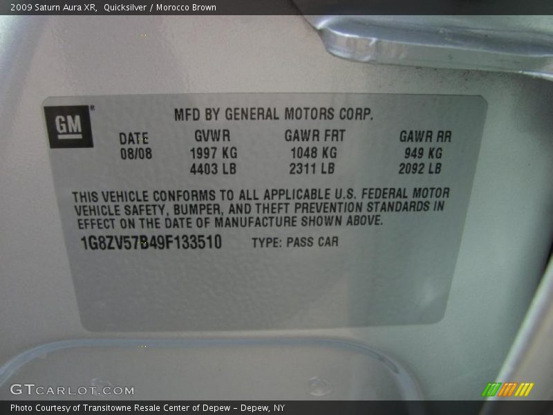 Quicksilver / Morocco Brown 2009 Saturn Aura XR