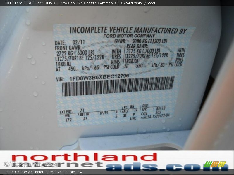 Oxford White / Steel 2011 Ford F350 Super Duty XL Crew Cab 4x4 Chassis Commercial