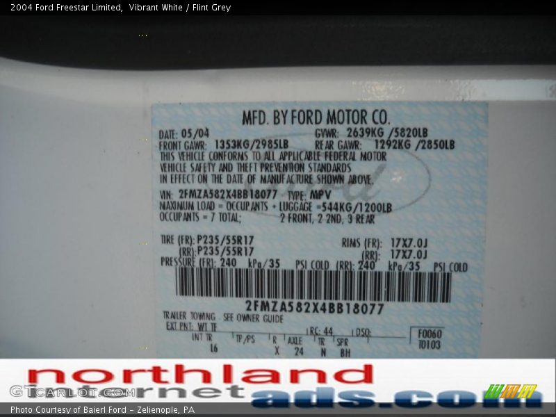 Vibrant White / Flint Grey 2004 Ford Freestar Limited