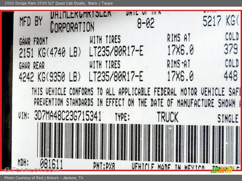 Black / Taupe 2003 Dodge Ram 3500 SLT Quad Cab Dually