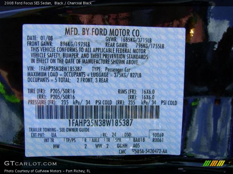 Black / Charcoal Black 2008 Ford Focus SES Sedan