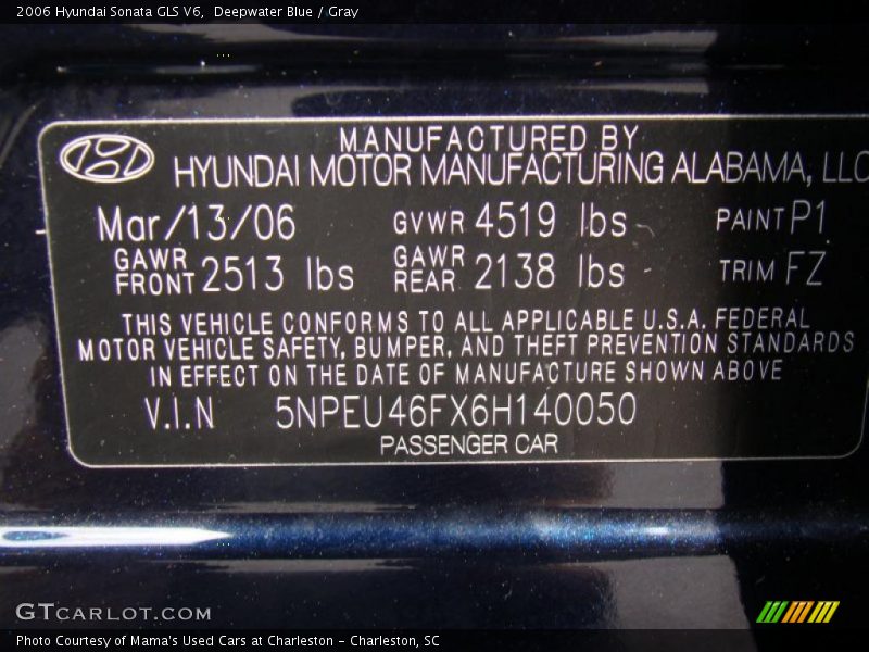 Deepwater Blue / Gray 2006 Hyundai Sonata GLS V6