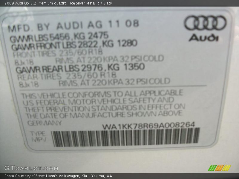 Ice Silver Metallic / Black 2009 Audi Q5 3.2 Premium quattro