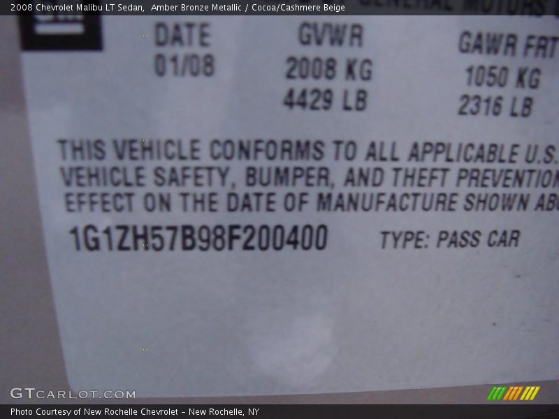 Amber Bronze Metallic / Cocoa/Cashmere Beige 2008 Chevrolet Malibu LT Sedan