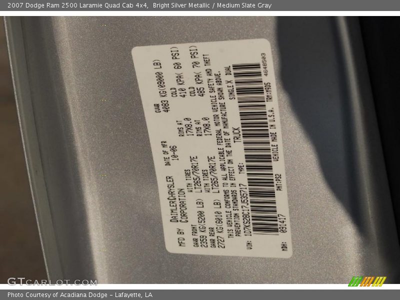 Bright Silver Metallic / Medium Slate Gray 2007 Dodge Ram 2500 Laramie Quad Cab 4x4