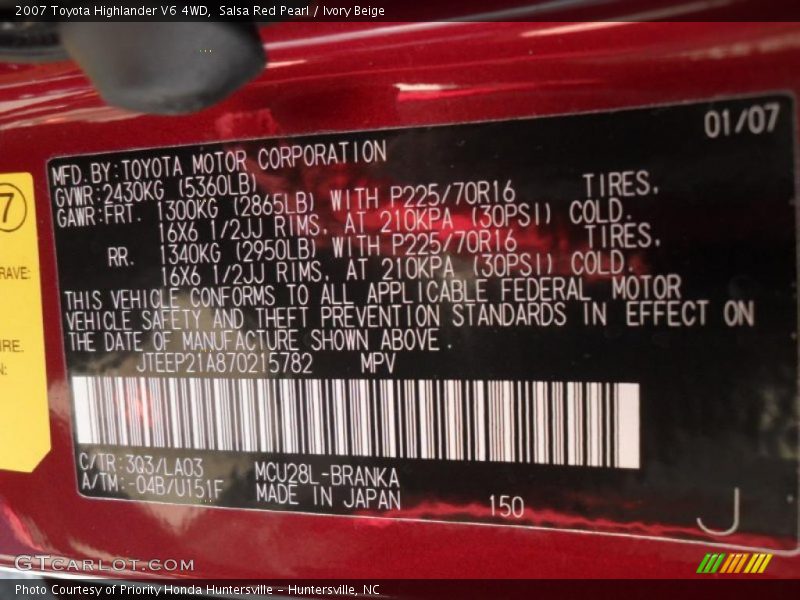 Salsa Red Pearl / Ivory Beige 2007 Toyota Highlander V6 4WD
