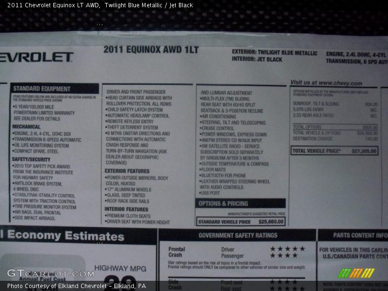 Twilight Blue Metallic / Jet Black 2011 Chevrolet Equinox LT AWD