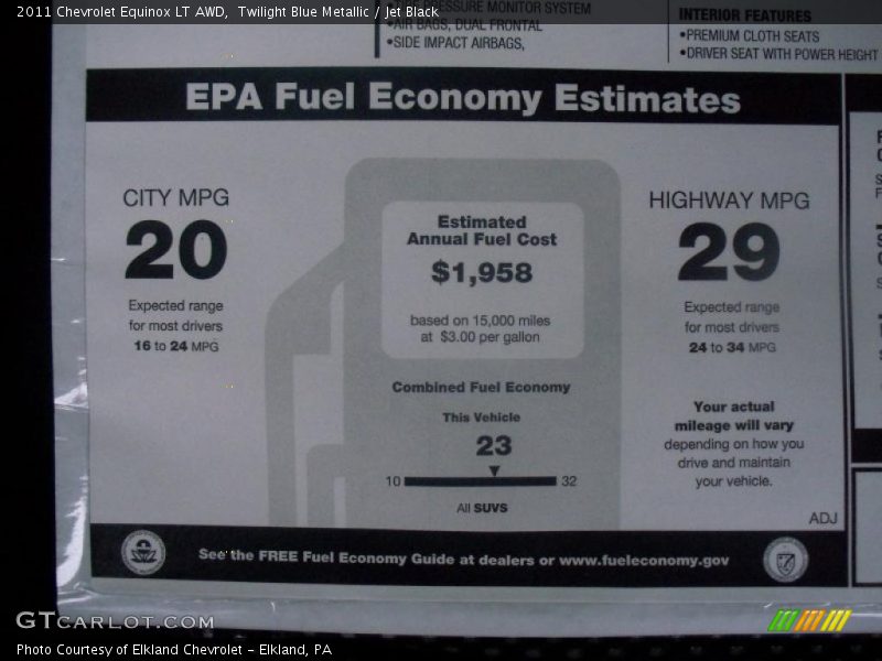 Twilight Blue Metallic / Jet Black 2011 Chevrolet Equinox LT AWD