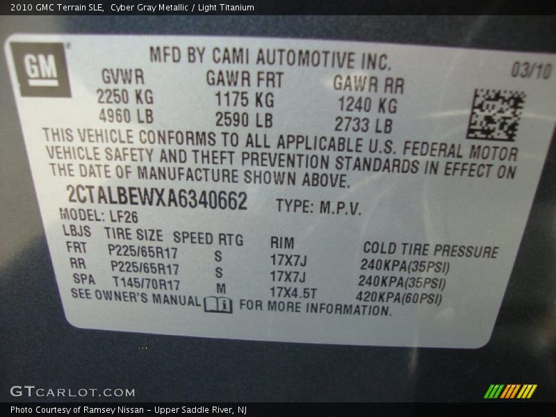 Cyber Gray Metallic / Light Titanium 2010 GMC Terrain SLE