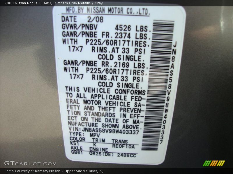 Gotham Gray Metallic / Gray 2008 Nissan Rogue SL AWD