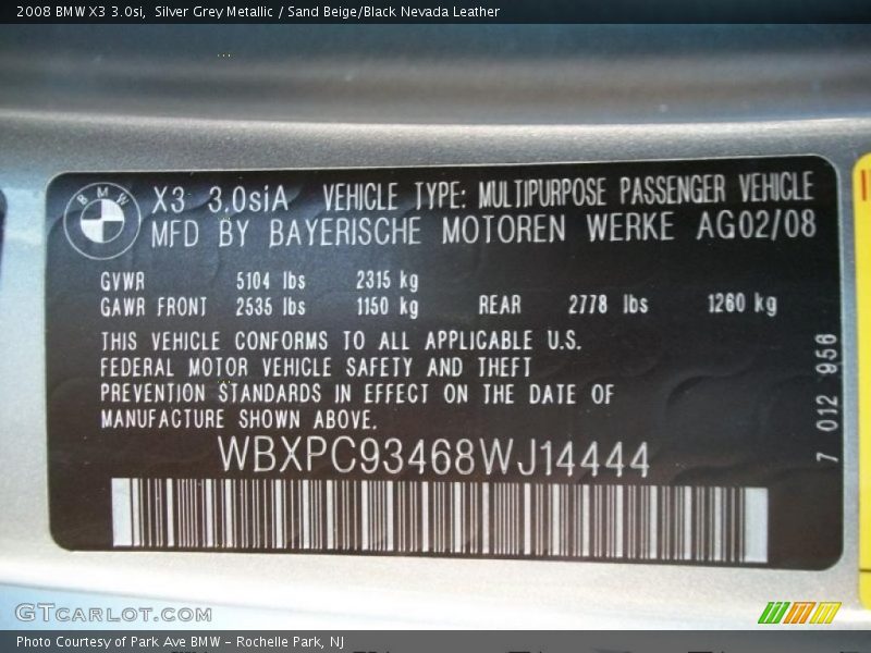 Silver Grey Metallic / Sand Beige/Black Nevada Leather 2008 BMW X3 3.0si