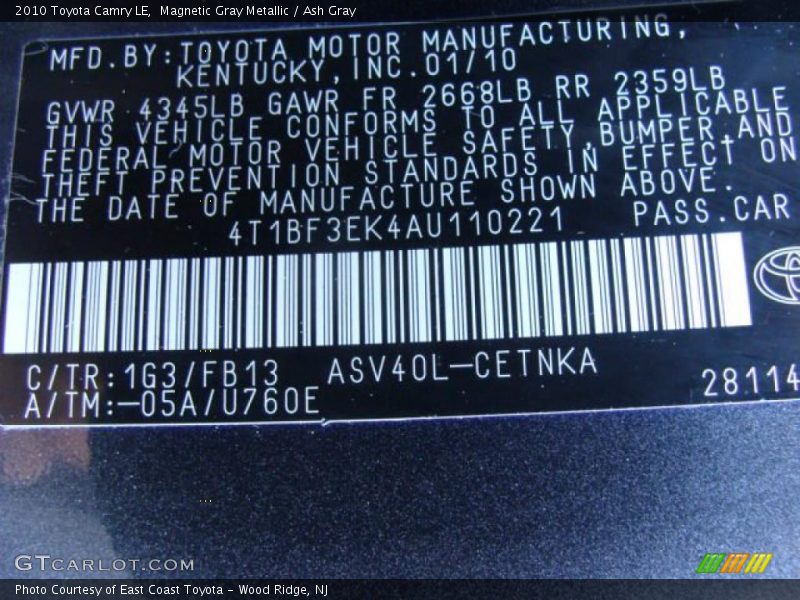 Magnetic Gray Metallic / Ash Gray 2010 Toyota Camry LE