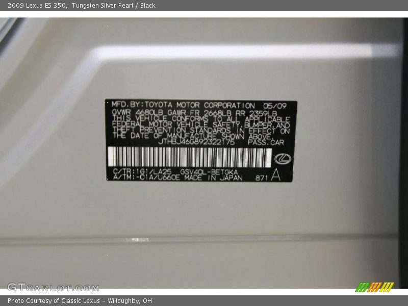 Tungsten Silver Pearl / Black 2009 Lexus ES 350