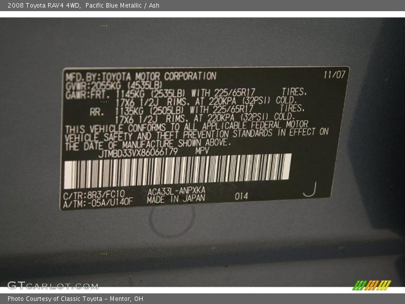 Pacific Blue Metallic / Ash 2008 Toyota RAV4 4WD
