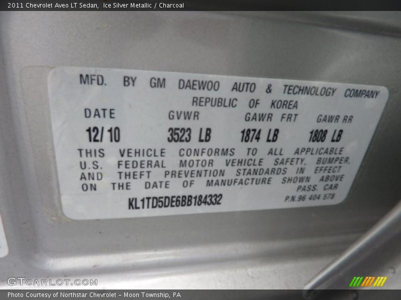 Ice Silver Metallic / Charcoal 2011 Chevrolet Aveo LT Sedan