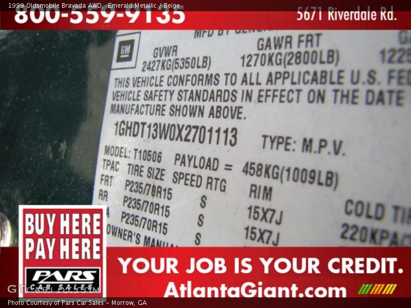 Emerald Metallic / Beige 1999 Oldsmobile Bravada AWD
