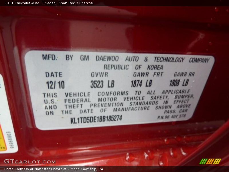 Sport Red / Charcoal 2011 Chevrolet Aveo LT Sedan