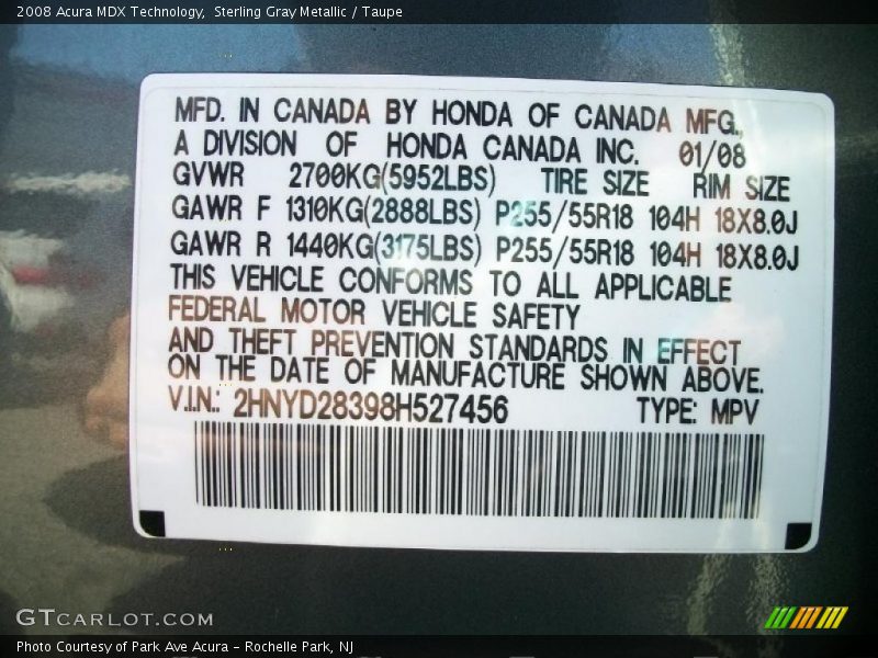 Sterling Gray Metallic / Taupe 2008 Acura MDX Technology