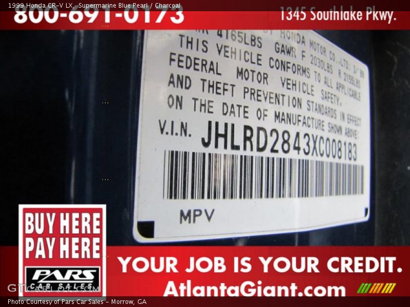 Supermarine Blue Pearl / Charcoal 1999 Honda CR-V LX