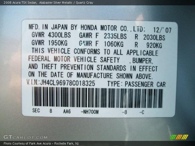 Alabaster Silver Metallic / Quartz Gray 2008 Acura TSX Sedan