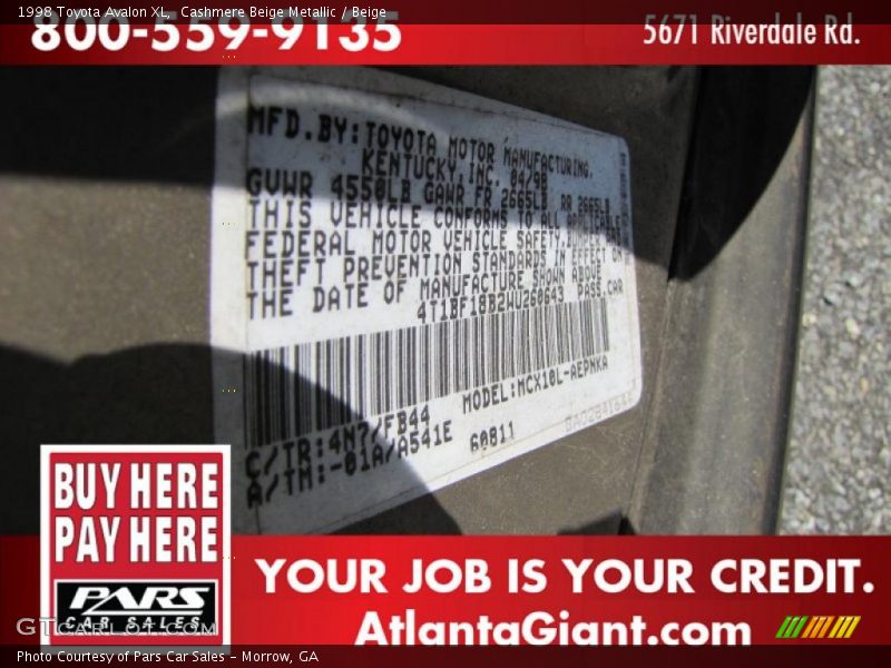 Cashmere Beige Metallic / Beige 1998 Toyota Avalon XL