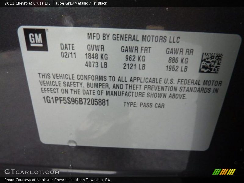 Taupe Gray Metallic / Jet Black 2011 Chevrolet Cruze LT