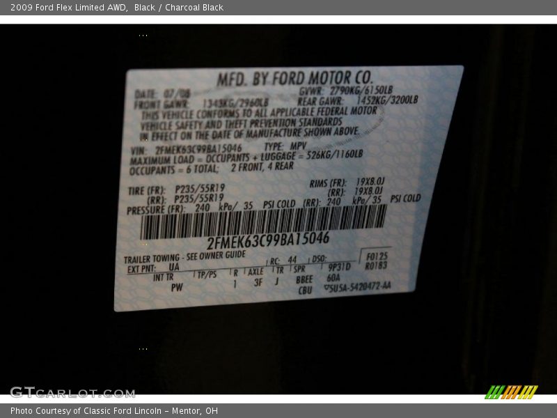Black / Charcoal Black 2009 Ford Flex Limited AWD