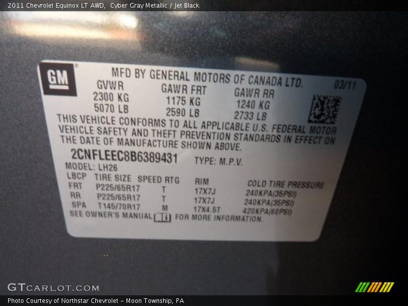 Cyber Gray Metallic / Jet Black 2011 Chevrolet Equinox LT AWD