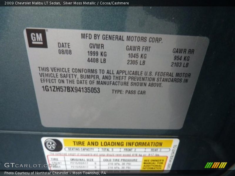 Silver Moss Metallic / Cocoa/Cashmere 2009 Chevrolet Malibu LT Sedan