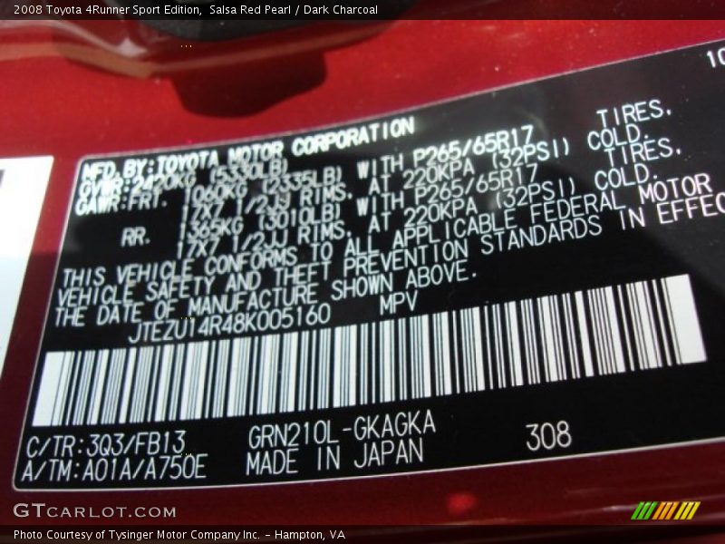 Salsa Red Pearl / Dark Charcoal 2008 Toyota 4Runner Sport Edition