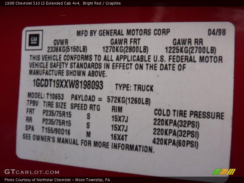 Bright Red / Graphite 1998 Chevrolet S10 LS Extended Cab 4x4